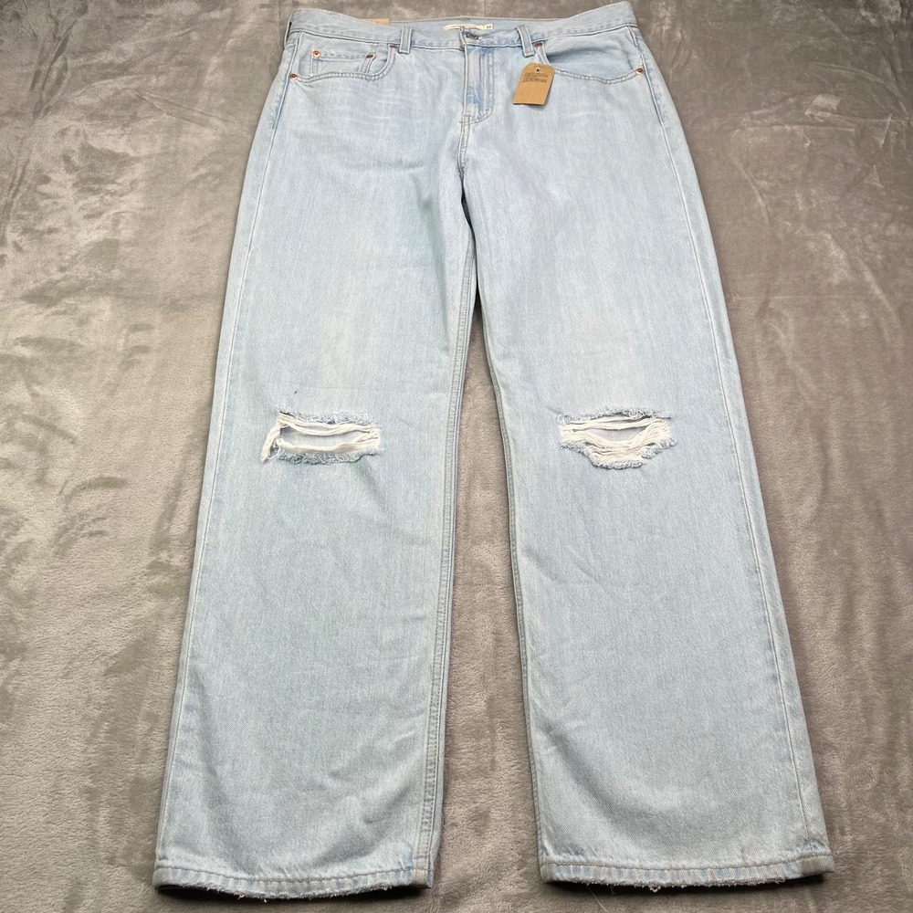 Levis Jeans Womens 32 Blue Low Pro Straight Baggy Wide Leg Ripped Distressed NWT